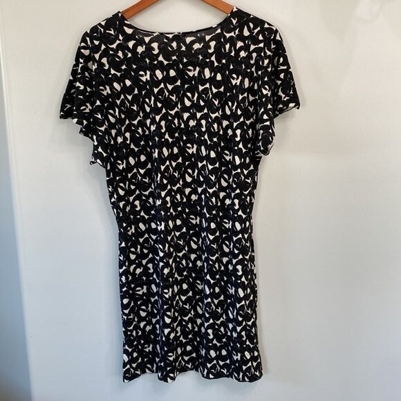 Garnet Hill Silk Cotton Short Sleeve Knit Geo Printed Mini Dress Lightweight - Picture 4 of 11